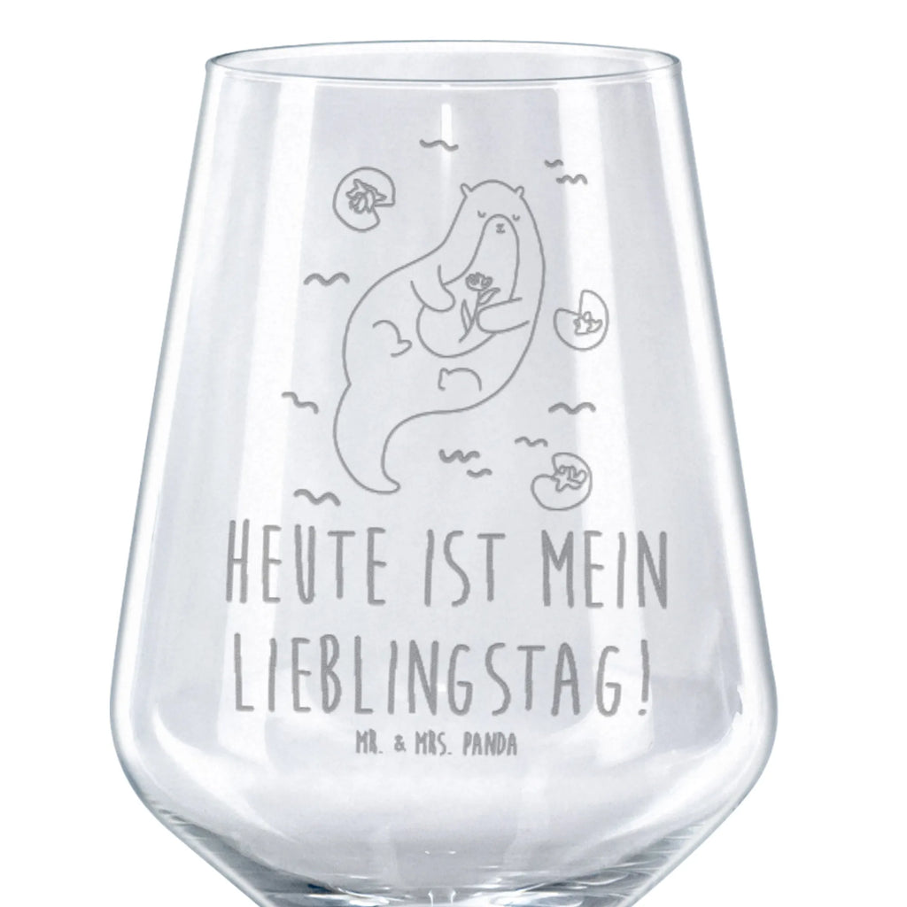 Rotwein Glas Otter mit Seerose Rotweinglas, Weinglas, Rotwein Glas, Weinglas mit Gravur, Geschenk für Weinliebhaber, Spülmaschinenfeste Weingläser, Hochwertige Weinaccessoires, Otter, Fischotter, Seeotter, Otter Seeotter See Otter