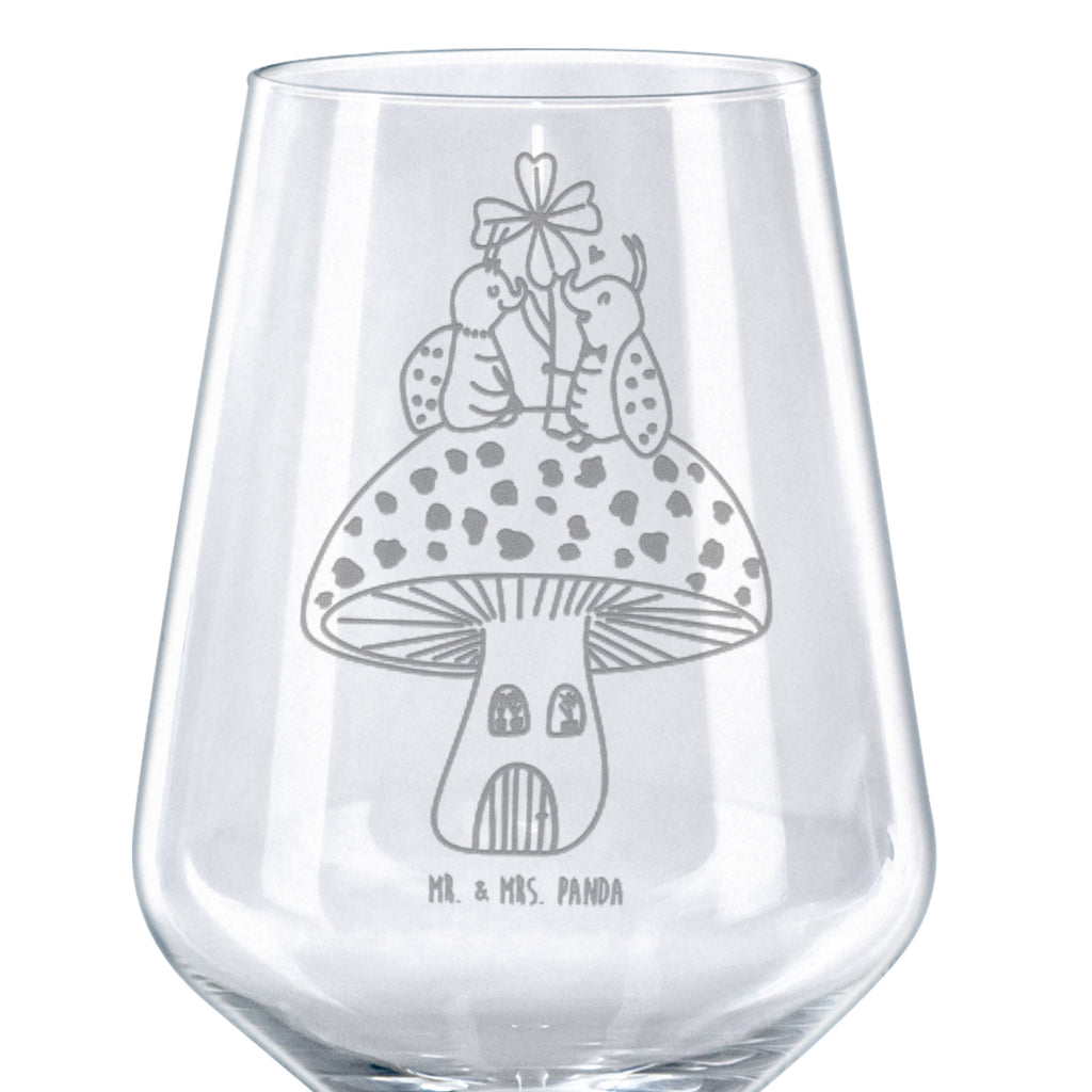 Rotwein Glas Marienkäfer Paar Fliegenpilz Rotweinglas, Weinglas, Rotwein Glas, Weinglas mit Gravur, Geschenk für Weinliebhaber, Spülmaschinenfeste Weingläser, Hochwertige Weinaccessoires, Tiermotive, Gute Laune, lustige Sprüche, Tiere, Haus, Wohnung, zuhause, Fliegenpilz, Marienkäfer, Fleigenpilzhaus