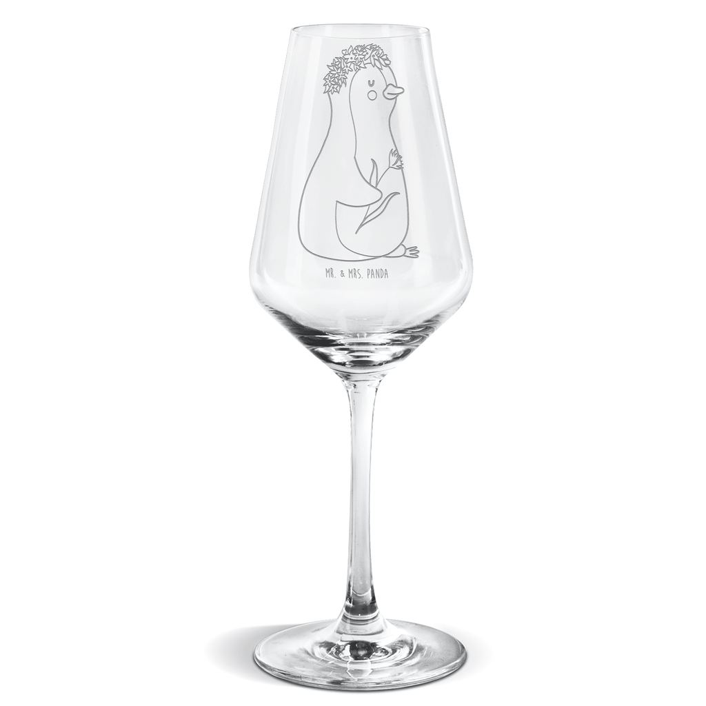 Weißwein Glas Pinguin Blumenkranz Weißweinglas, Weinglas, Weißwein Glas, Weinglas mit Gravur, Geschenk für Weinliebhaber, Spülmaschinenfeste Weingläser, Hochwertige Weinaccessoires, Pinguin, Pinguine, Blumenkranz, Universum, Leben, Wünsche, Ziele, Lebensziele, Motivation, Lebenslust, Liebeskummer, Geschenkidee