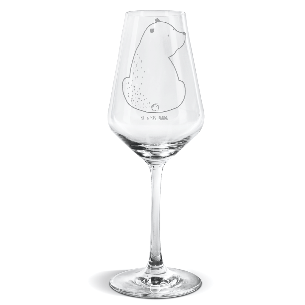 Weißwein Glas Bär Schulterblick Weißweinglas, Weinglas, Weißwein Glas, Weinglas mit Gravur, Geschenk für Weinliebhaber, Spülmaschinenfeste Weingläser, Hochwertige Weinaccessoires, Bär, Teddy, Teddybär, Selbstachtung, Weltansicht, Motivation, Bären, Bärenliebe, Weisheit