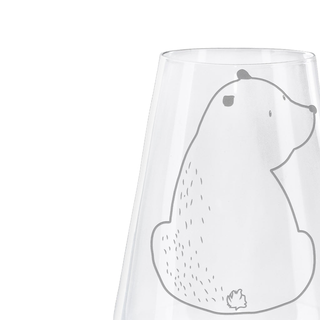 Weißwein Glas Bär Schulterblick Weißweinglas, Weinglas, Weißwein Glas, Weinglas mit Gravur, Geschenk für Weinliebhaber, Spülmaschinenfeste Weingläser, Hochwertige Weinaccessoires, Bär, Teddy, Teddybär, Selbstachtung, Weltansicht, Motivation, Bären, Bärenliebe, Weisheit