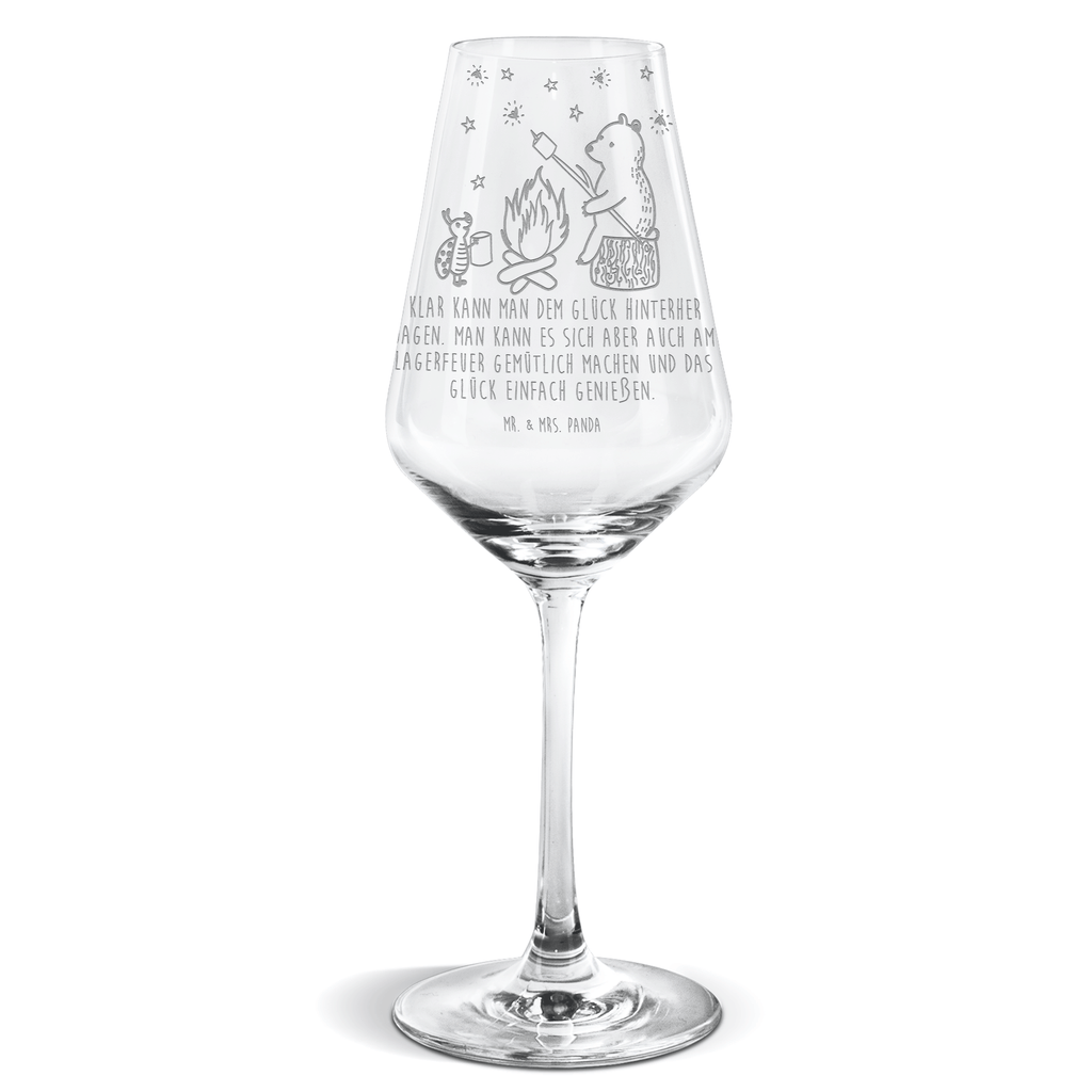 Weißwein Glas Bär & Marienkäfer Lagerfeuer Weißweinglas, Weinglas, Weißwein Glas, Weinglas mit Gravur, Geschenk für Weinliebhaber, Spülmaschinenfeste Weingläser, Hochwertige Weinaccessoires, Bär, Teddy, Teddybär, Lagerfeuer