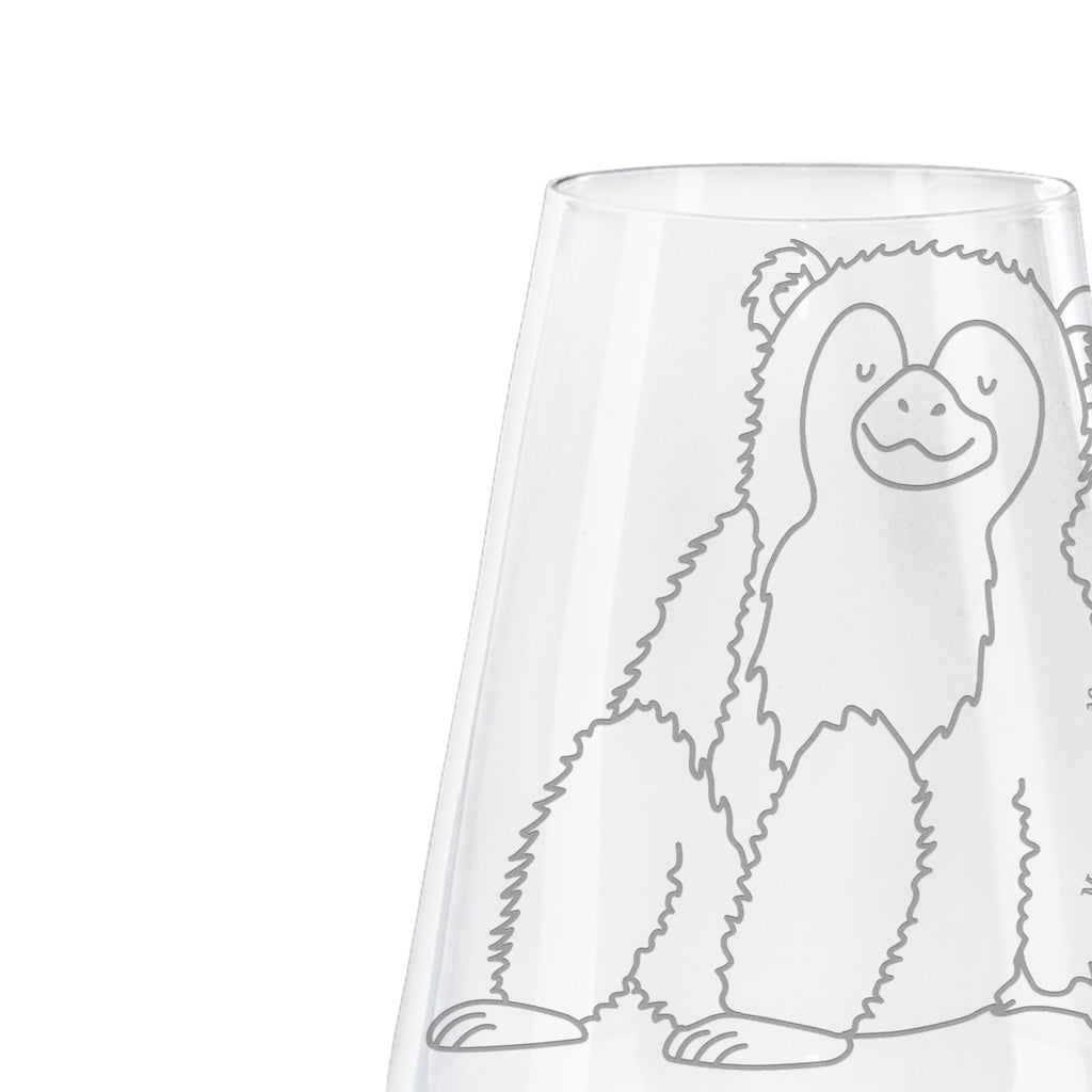 Weißwein Glas Affe Weißweinglas, Weinglas, Weißwein Glas, Weinglas mit Gravur, Geschenk für Weinliebhaber, Spülmaschinenfeste Weingläser, Hochwertige Weinaccessoires, Afrika, Wildtiere, Affe, Äffchen, Affen, Selbstliebe, Respekt, Motivation, Selbstachtung, Liebe, Selbstbewusstsein, Selfcare