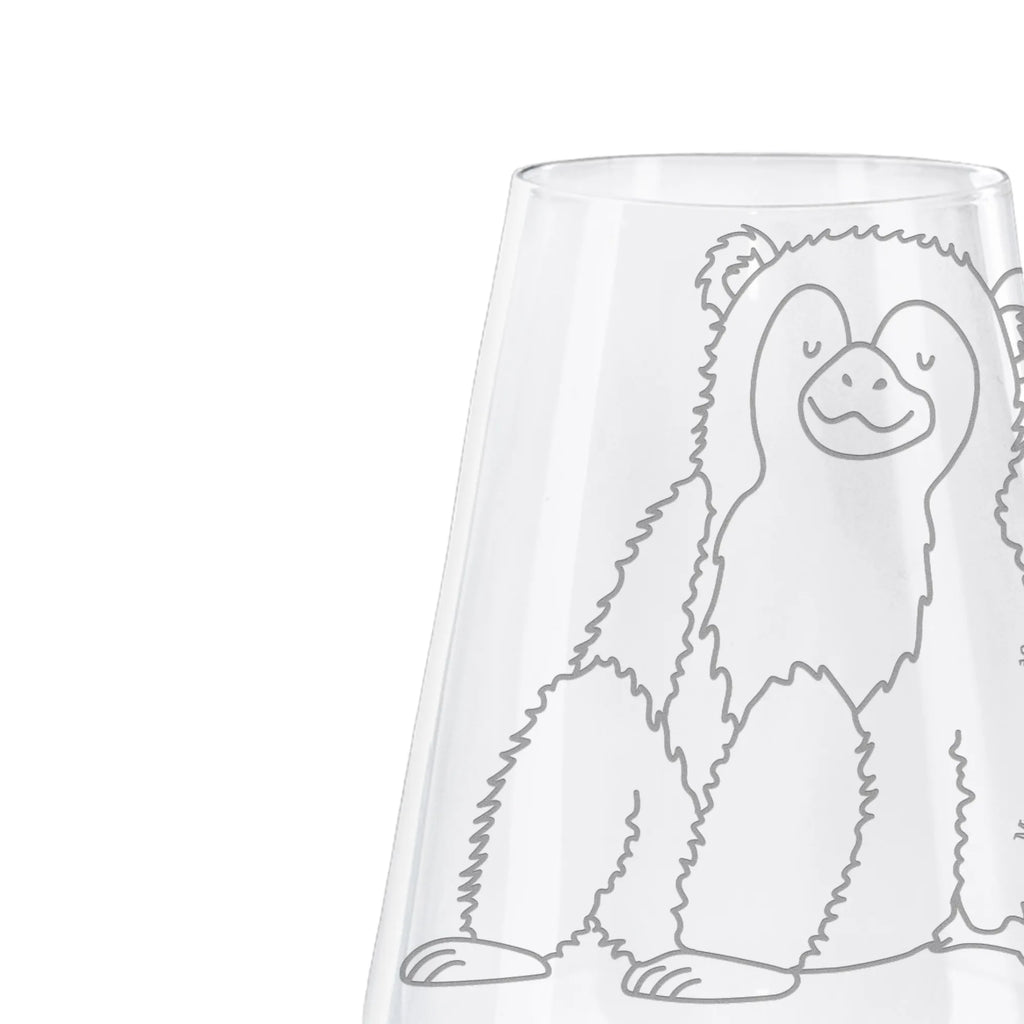 Weißwein Glas Affe Weißweinglas, Weinglas, Weißwein Glas, Weinglas mit Gravur, Geschenk für Weinliebhaber, Spülmaschinenfeste Weingläser, Hochwertige Weinaccessoires, Afrika, Wildtiere, Affe, Äffchen, Affen, Selbstliebe, Respekt, Motivation, Selbstachtung, Liebe, Selbstbewusstsein, Selfcare