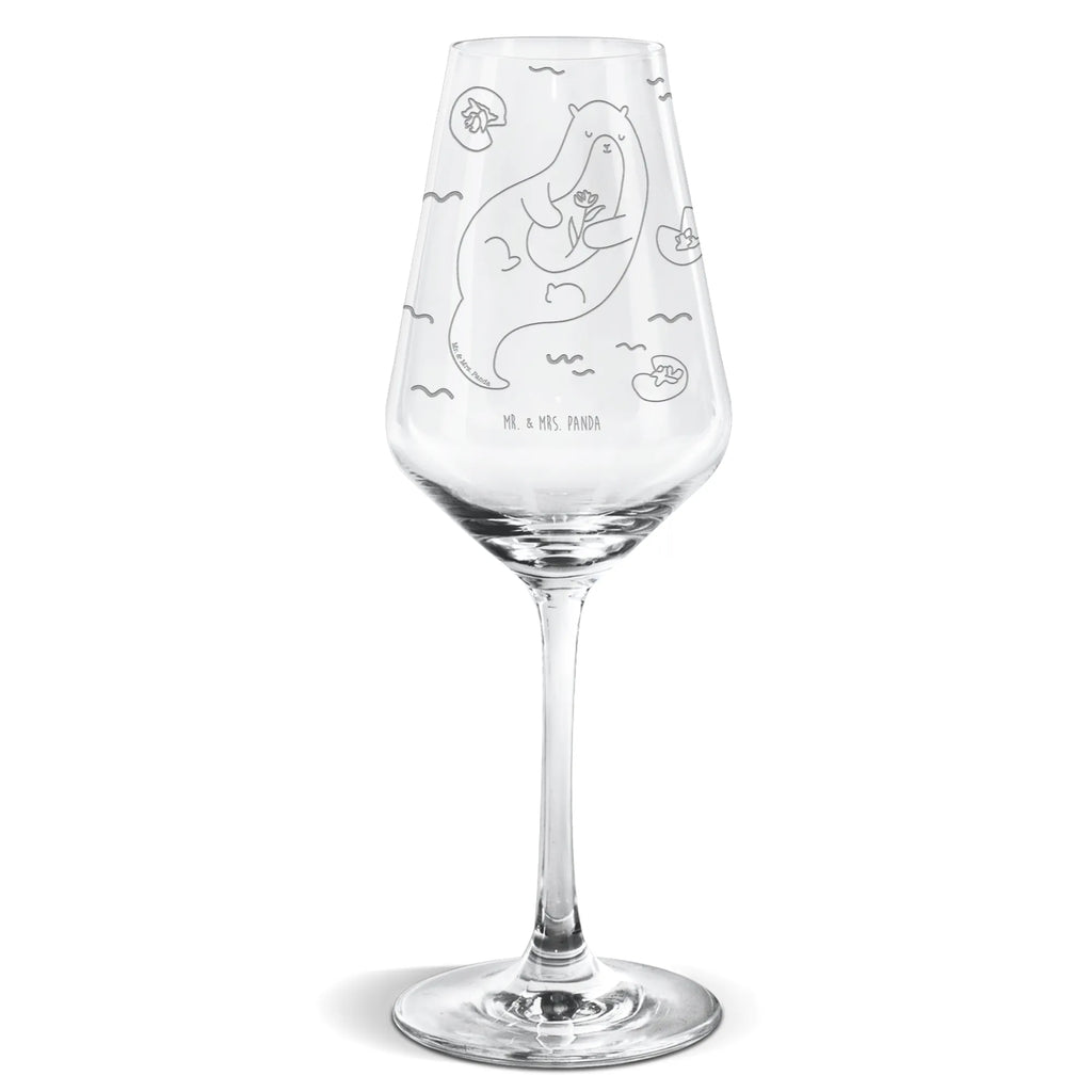 Weißwein Glas Otter mit Seerose Weißweinglas, Weinglas, Weißwein Glas, Weinglas mit Gravur, Geschenk für Weinliebhaber, Spülmaschinenfeste Weingläser, Hochwertige Weinaccessoires, Otter, Fischotter, Seeotter, Otter Seeotter See Otter