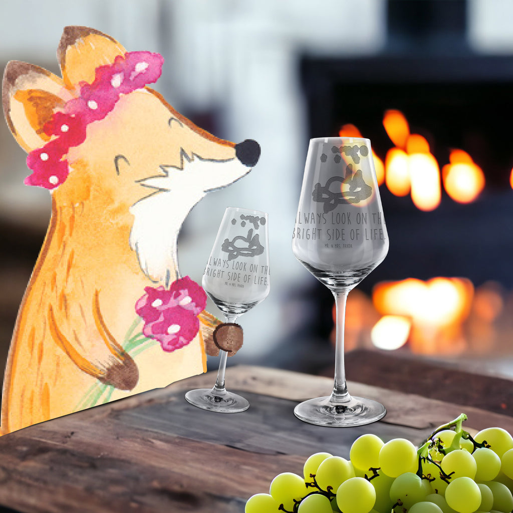 Weißwein Glas Fuchs Sterne Weißweinglas, Weinglas, Weißwein Glas, Weinglas mit Gravur, Geschenk für Weinliebhaber, Spülmaschinenfeste Weingläser, Hochwertige Weinaccessoires, Fuchs, Füchse, tröstende Worte, Spruch positiv, Spruch schön, Romantik, Always Look on the Bright Side of Life