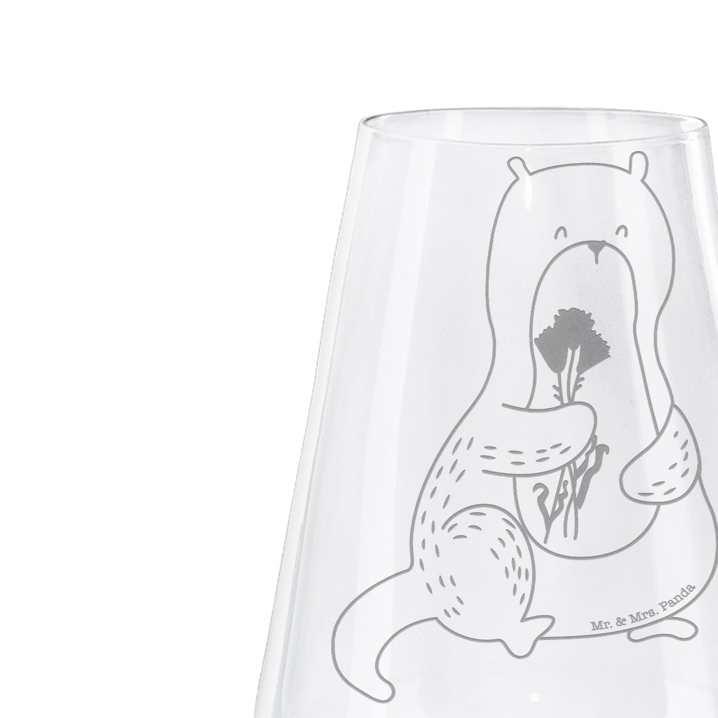 Weißwein Glas Otter Blumenstrauß Weißweinglas, Weinglas, Weißwein Glas, Weinglas mit Gravur, Geschenk für Weinliebhaber, Spülmaschinenfeste Weingläser, Hochwertige Weinaccessoires, Otter, Fischotter, Seeotter, Otter Seeotter See Otter