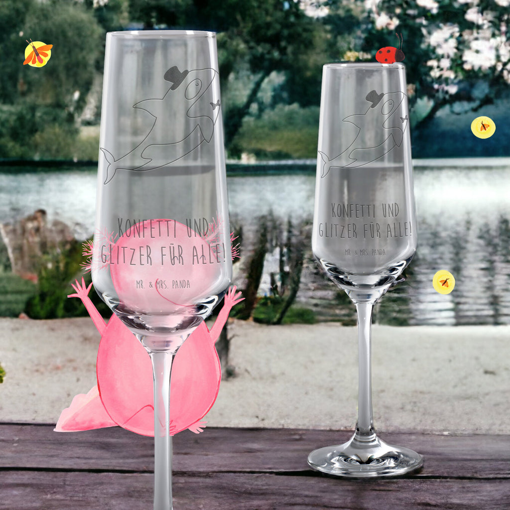 Sektglas Orca Zylinder Sektglas, Sektglas mit Gravur, Spülmaschinenfeste Sektgläser, Meerestiere, Meer, Urlaub, Narwal, Glitter, Konfetti, Glitzer, Geburtstag, Feier, Fete, Fest, Glückwunsch, Orca