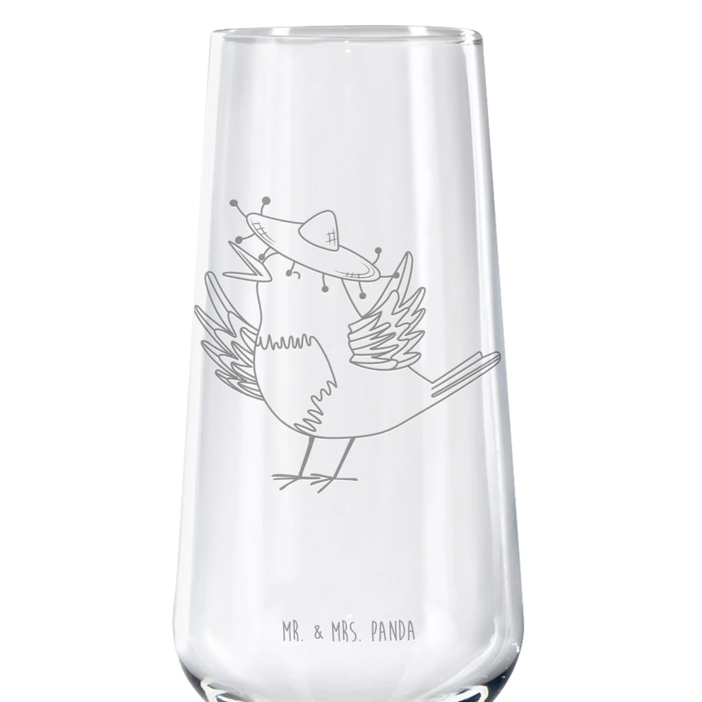 Sektglas Rabe mit Sombrero Sektglas, Sektglas mit Gravur, Spülmaschinenfeste Sektgläser, Tiermotive, Gute Laune, lustige Sprüche, Tiere, Rabe, Vogel, Vögel, Spruch positiv, fröhlich sein, glücklich sein, Glück Spruch, froh, Elster, Motivation