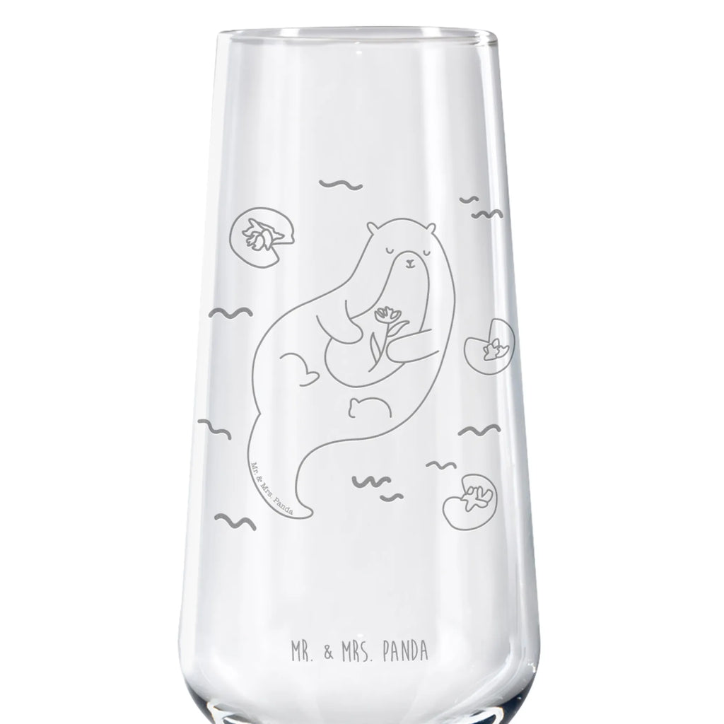 Sektglas Otter mit Seerose Sektglas, Sektglas mit Gravur, Spülmaschinenfeste Sektgläser, Otter, Fischotter, Seeotter, Otter Seeotter See Otter