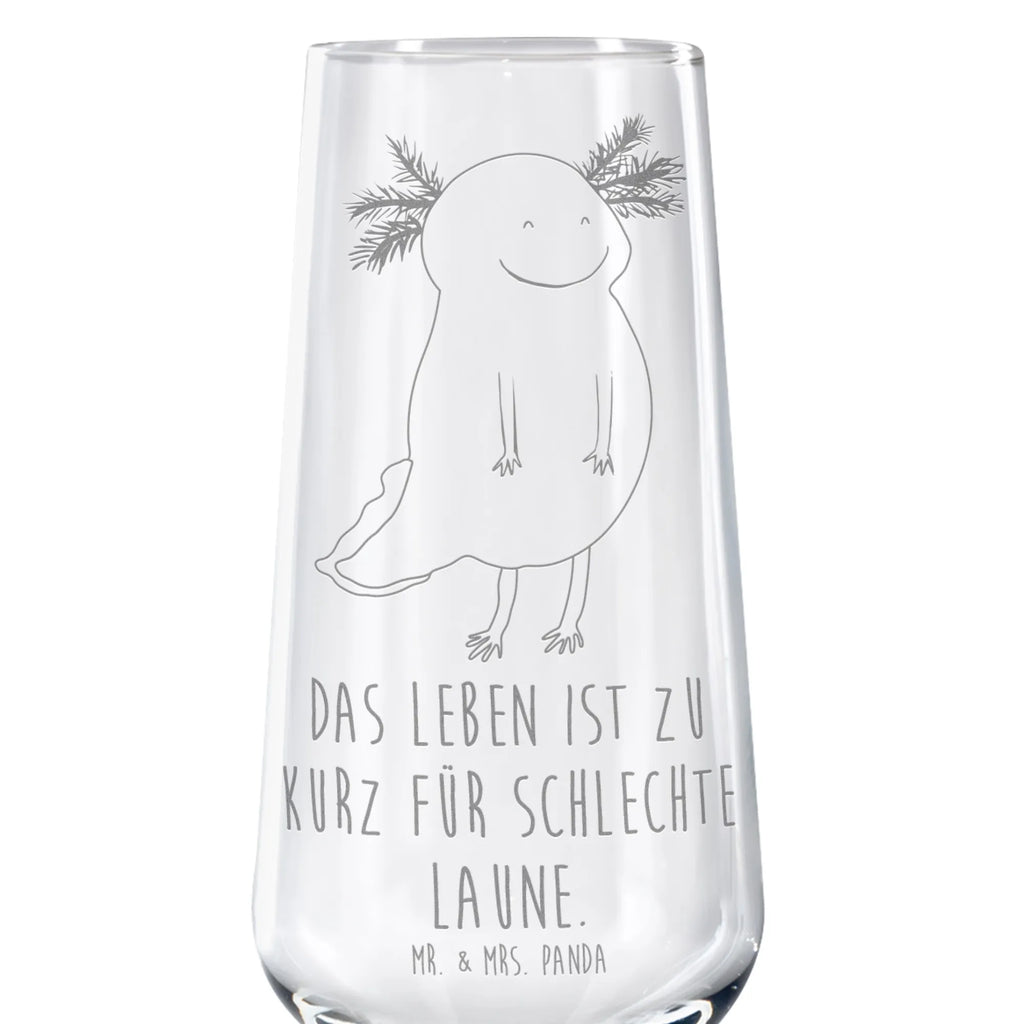 Sektglas Axolotl glücklich Sektglas, Sektglas mit Gravur, Spülmaschinenfeste Sektgläser, Axolotl, Molch, Axolot, Schwanzlurch, Lurch, Lurche, Motivation, gute Laune