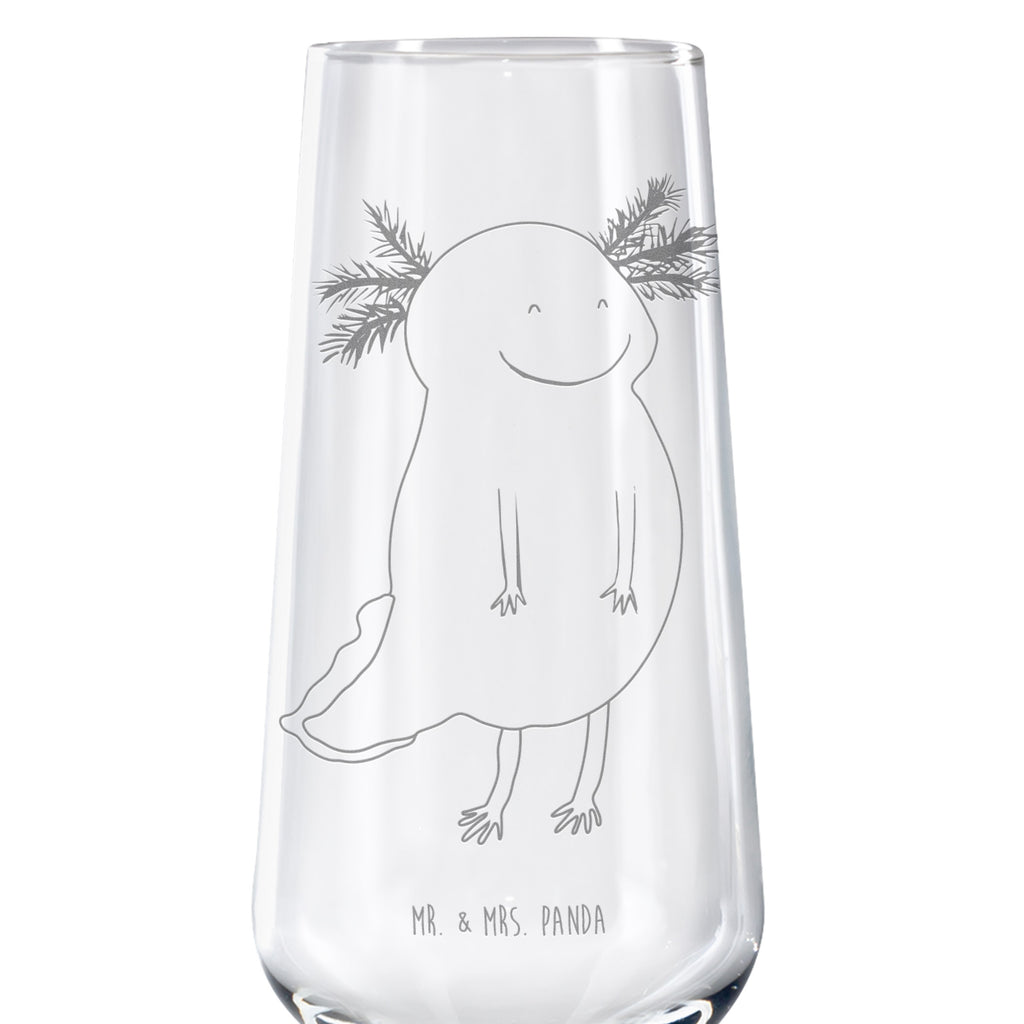 Sektglas Axolotl glücklich Sektglas, Sektglas mit Gravur, Spülmaschinenfeste Sektgläser, Axolotl, Molch, Axolot, Schwanzlurch, Lurch, Lurche, Motivation, gute Laune