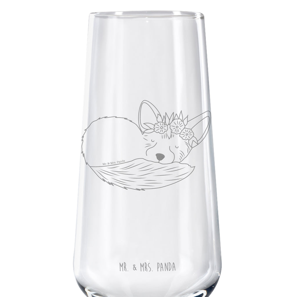 Sektglas Wüstenfuchs Blumenkranz Sektglas, Sektglas mit Gravur, Spülmaschinenfeste Sektgläser, Afrika, Wildtiere, Wüste, Wüstenfuchs, Blumen, Blumenkranz, Glücklich