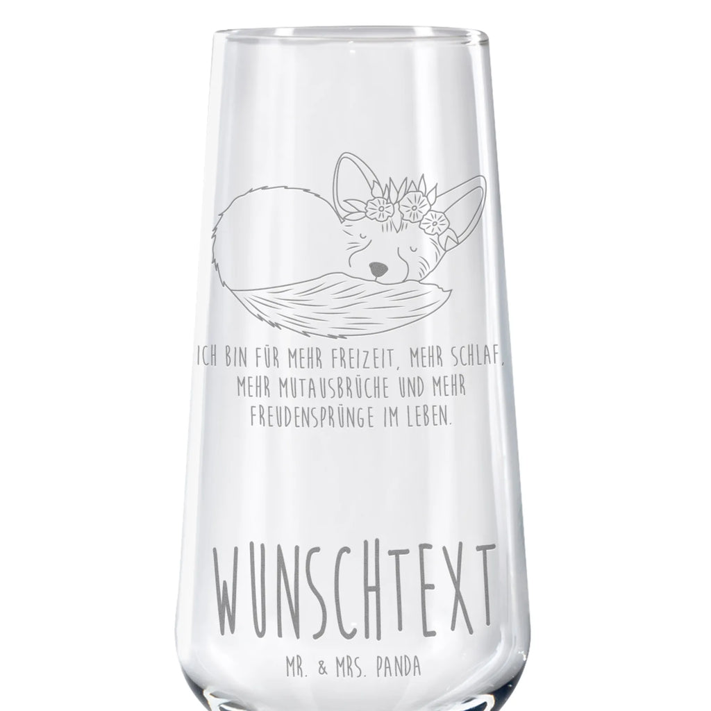 Personalisiertes Sektglas Wüstenfuchs Blumenkranz Sektglas, Sektglas mit Gravur, Spülmaschinenfeste Sektgläser, Afrika, Wildtiere, Wüste, Wüstenfuchs, Blumen, Blumenkranz, Glücklich