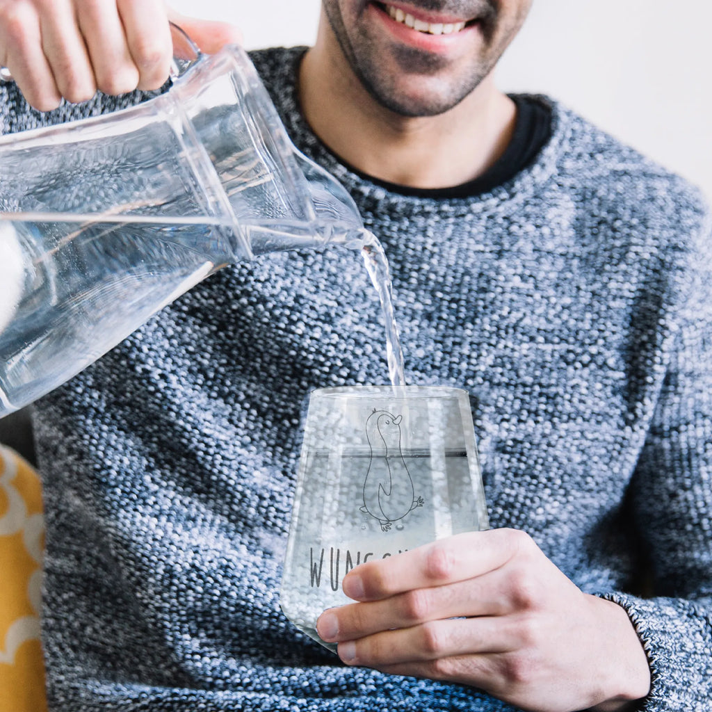 Personalisiertes Trinkglas Pinguin marschierend Trinkglas, Trinkglas mit Gravur, Wasserglas, Spülmaschinenfeste Trinkglser, Pinguin, Pinguine, Frühaufsteher, Langschläfer, Bruder, Schwester, Familie