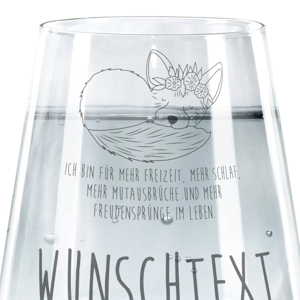 Personalisiertes Trinkglas Wüstenfuchs Blumen Trinkglas, Trinkglas mit Gravur, Wasserglas, Spülmaschinenfeste Trinkglser, Afrika, Wildtiere, Wüste, Wüstenfuchs, Blumen, Blumenkranz, Glücklich