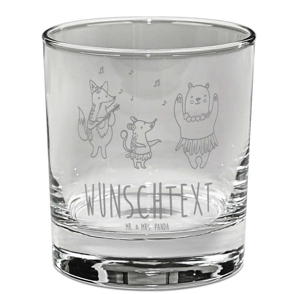 Personalisiertes Whiskey Glas Waldtiere Aloha Whiskeylgas, Whiskey Glas, Whiskey Glas mit Gravur, Whiskeyglas mit Spruch, Whiskey Glas mit Sprüchen, Tiermotive, Gute Laune, lustige Sprüche, Tiere, Wald, Waldtiere, Musik, Aloha, Bär, Hase, Igel, Tanzen, Leben, Lachen