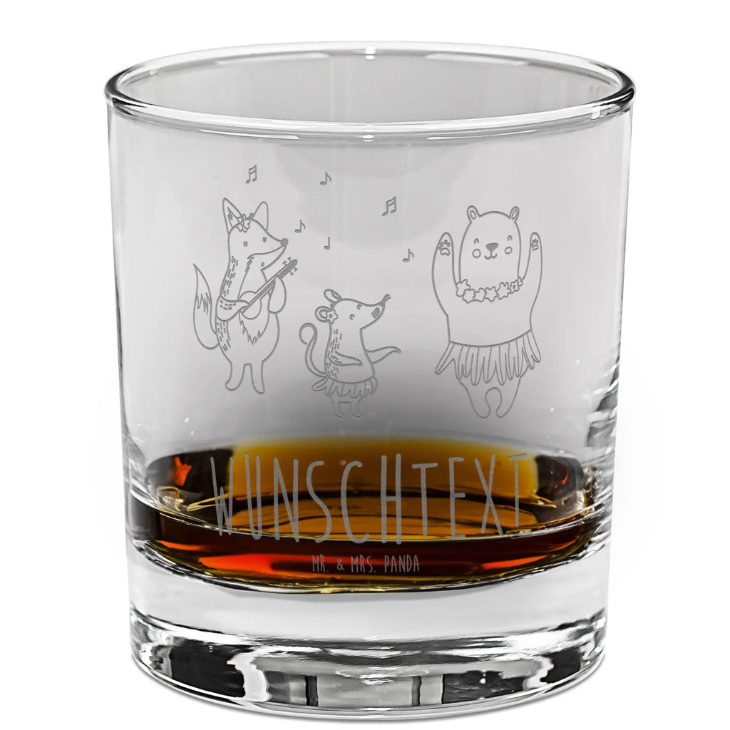 Personalisiertes Whiskey Glas Waldtiere Aloha Whiskeylgas, Whiskey Glas, Whiskey Glas mit Gravur, Whiskeyglas mit Spruch, Whiskey Glas mit Sprüchen, Tiermotive, Gute Laune, lustige Sprüche, Tiere, Wald, Waldtiere, Musik, Aloha, Bär, Hase, Igel, Tanzen, Leben, Lachen