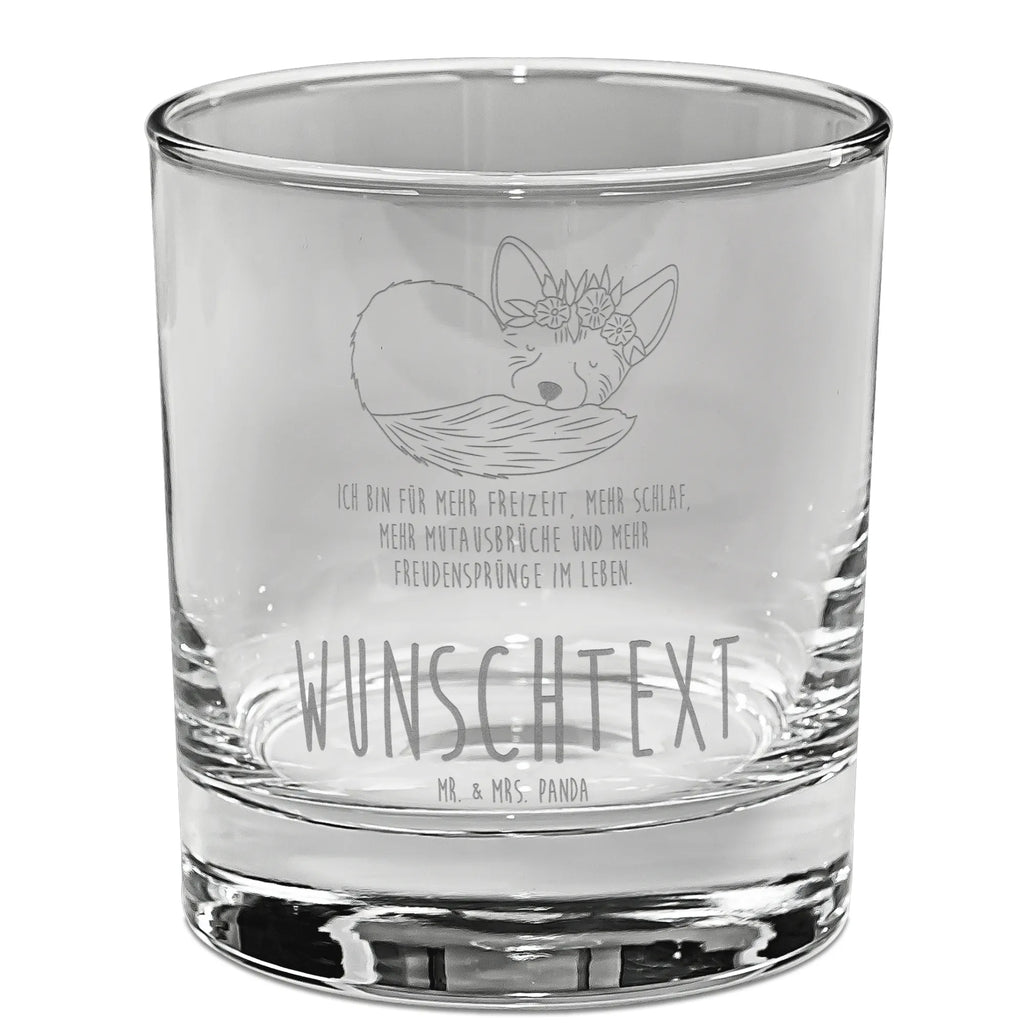 Personalisiertes Whiskey Glas Wüstenfuchs Blumenkranz Whiskeylgas, Whiskey Glas, Whiskey Glas mit Gravur, Whiskeyglas mit Spruch, Whiskey Glas mit Sprüchen, Afrika, Wildtiere, Wüste, Wüstenfuchs, Blumen, Blumenkranz, Glücklich