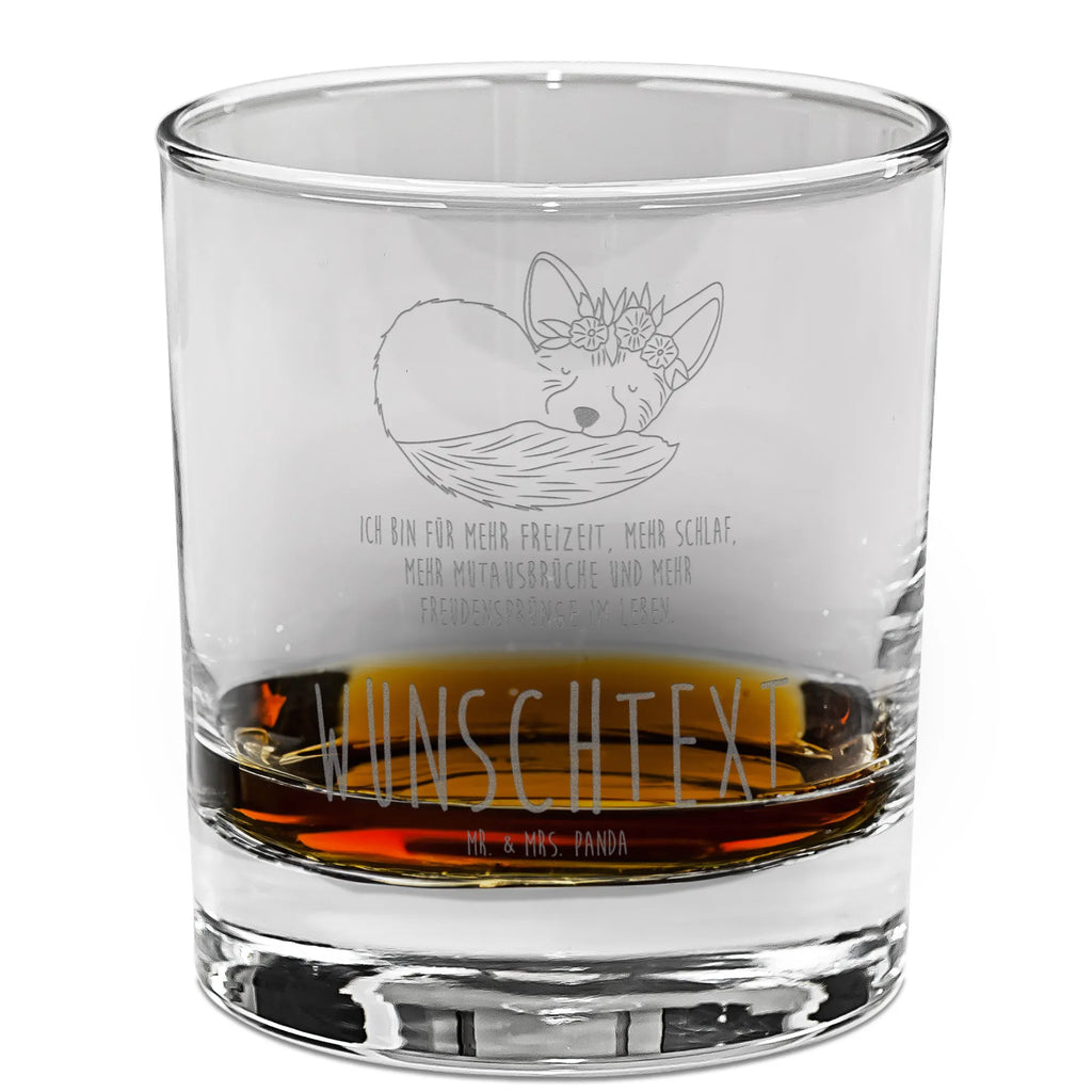 Personalisiertes Whiskey Glas Wüstenfuchs Blumenkranz Whiskeylgas, Whiskey Glas, Whiskey Glas mit Gravur, Whiskeyglas mit Spruch, Whiskey Glas mit Sprüchen, Afrika, Wildtiere, Wüste, Wüstenfuchs, Blumen, Blumenkranz, Glücklich