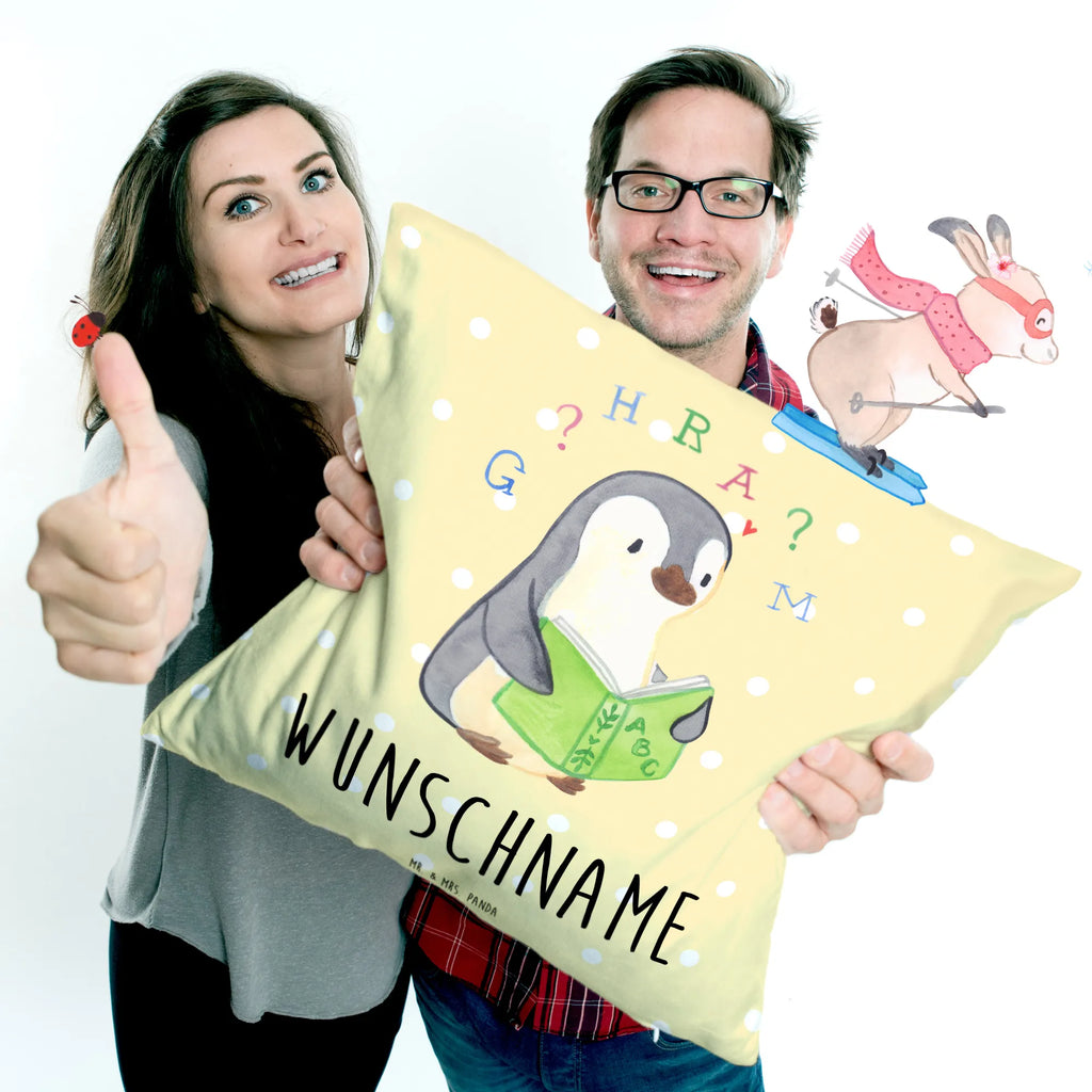 Personalisiertes Kissen Pinguin Legasthenie Kissen, personalisiert, Name, Wunschname, bedrucken, Kopfkissen, Legasthenie, Rechtschreibstörung, Pinguin, Lese-Rechtschreibstörung