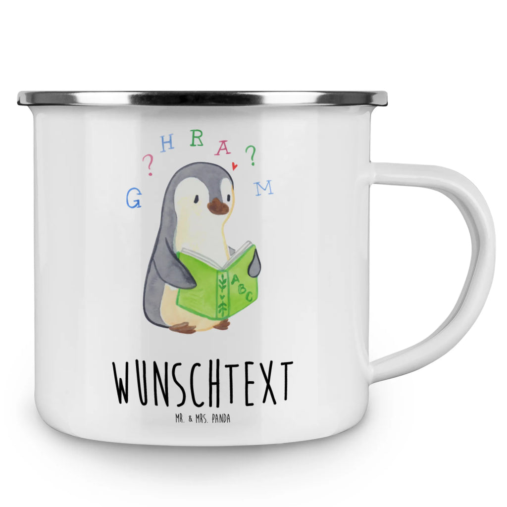 Personalisierte Emaille Tasse Pinguin Legasthenie Emaille Tasse personalisiert, Emaille Tasse mit Namen, Campingtasse personalisiert, Namenstasse, Campingtasse bedrucken, Campinggeschirr personalsisert, tasse mit namen, personalisierte tassen, personalisierte tasse, tasse selbst gestalten, tasse bedrucken, tassen bedrucken, Legasthenie, Rechtschreibstörung, Pinguin, Lese-Rechtschreibstörung