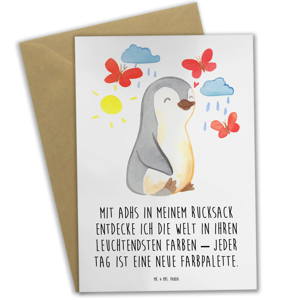 Grußkarte Pinguin ADHS Grußkarte, Klappkarte, Einladungskarte, Glückwunschkarte, Hochzeitskarte, Geburtstagskarte, Karte, Ansichtskarten, ADHS, Aufmerksamkeitsdefizitsyndrom, Hyperaktivitätsstörung, Verhaltensstörung, Pinguin