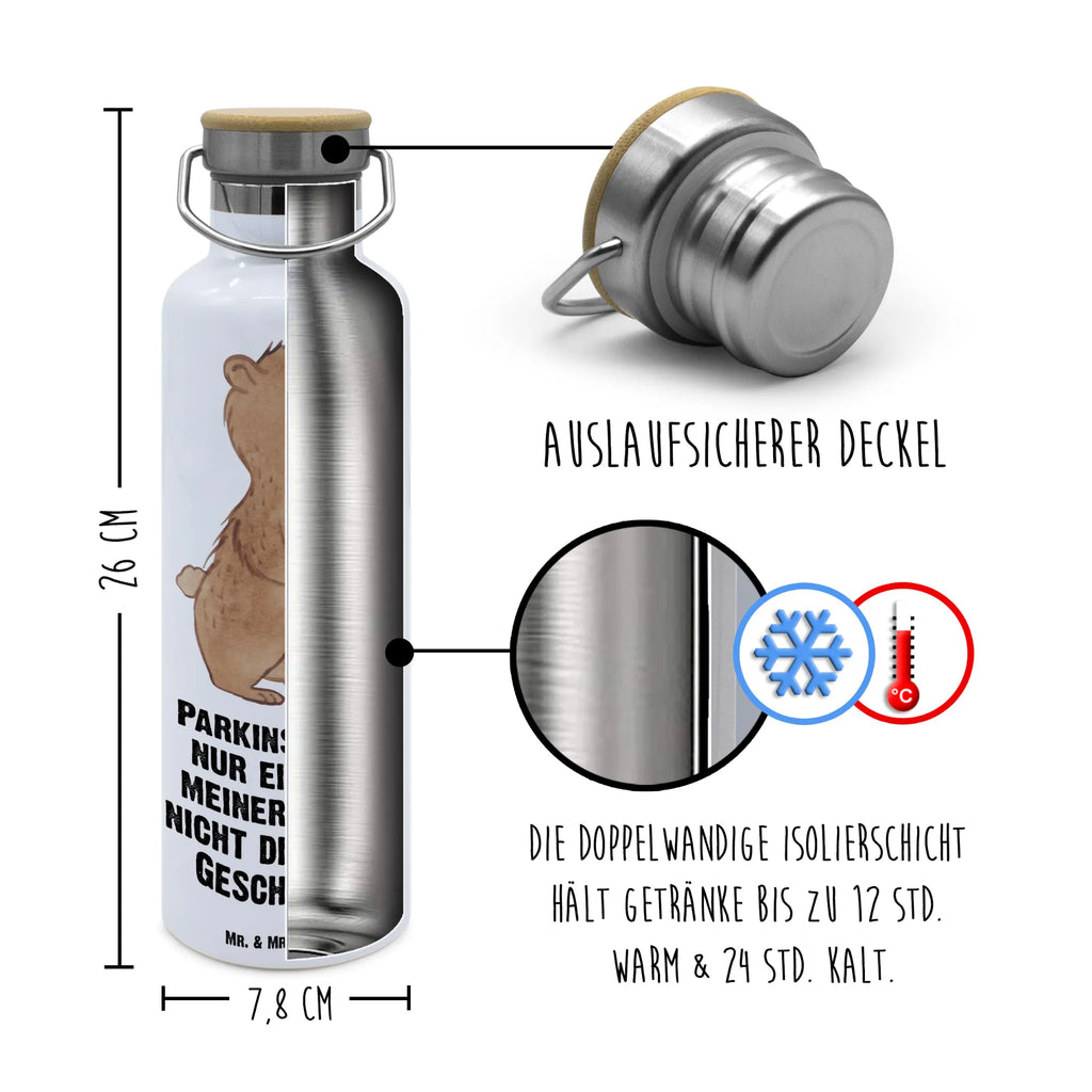 Trinkflasche Bär Parkinson Thermosflasche, Isolierflasche, Edelstahl, Trinkflasche, isoliert, Wamrhaltefunktion, Sportflasche, Flasche zum Sport, Sportlerflasche, Parkinson, Morbus Parkinson, neurodegenerative Erkrankung, Bär