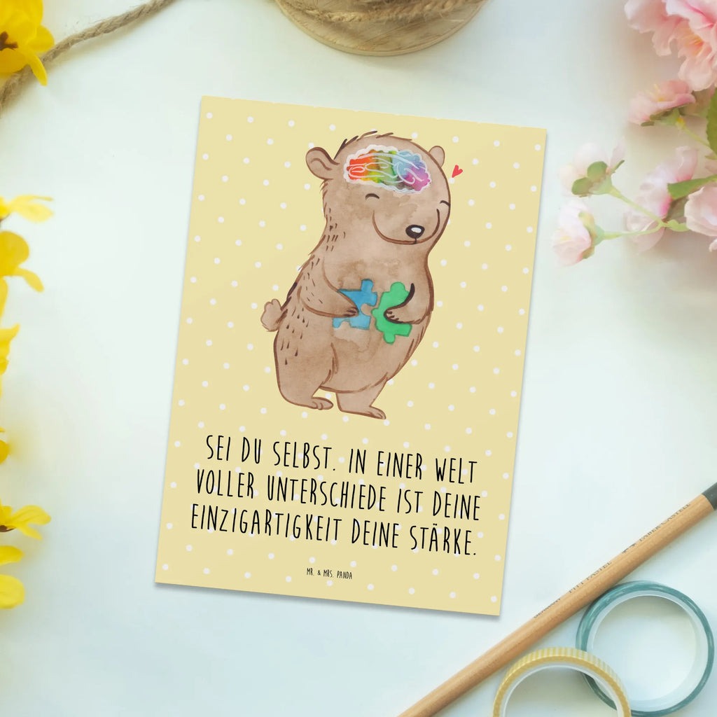 Postkarte Bär Autismus Postkarte, Karte, Geschenkkarte, Grußkarte, Einladung, Ansichtskarte, Geburtstagskarte, Einladungskarte, Dankeskarte, Ansichtskarten, Einladung Geburtstag, Einladungskarten Geburtstag, Autismus, Entwicklungsstörungen, Autismus-Spektrum-Störungen, ASS, Asperger Autismus, Bär