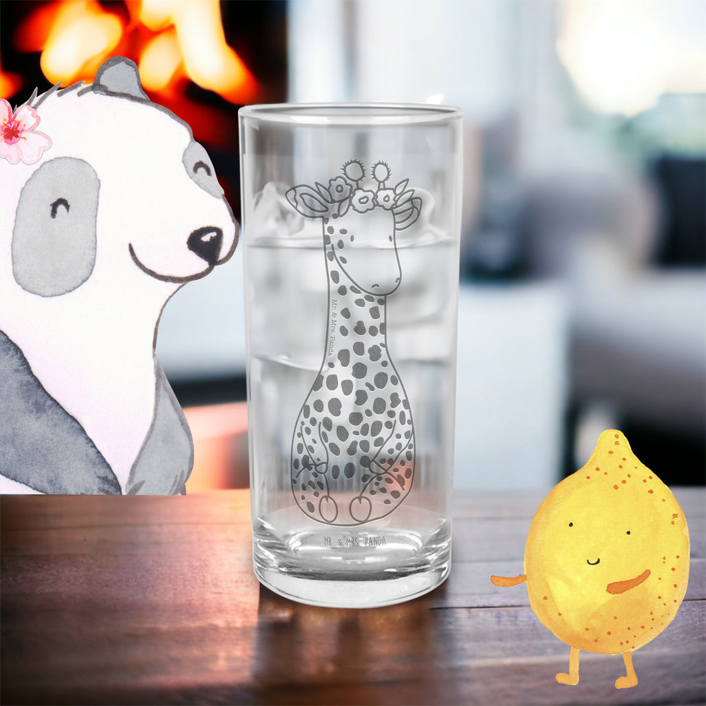 Wasserglas Giraffe Blumenkranz Wasserglas, Glas, Trinkglas, Wasserglas mit Gravur, Glas mit Gravur, Trinkglas mit Gravur, Afrika, Wildtiere, Giraffe, Blumenkranz, Abenteurer, Selbstliebe, Freundin