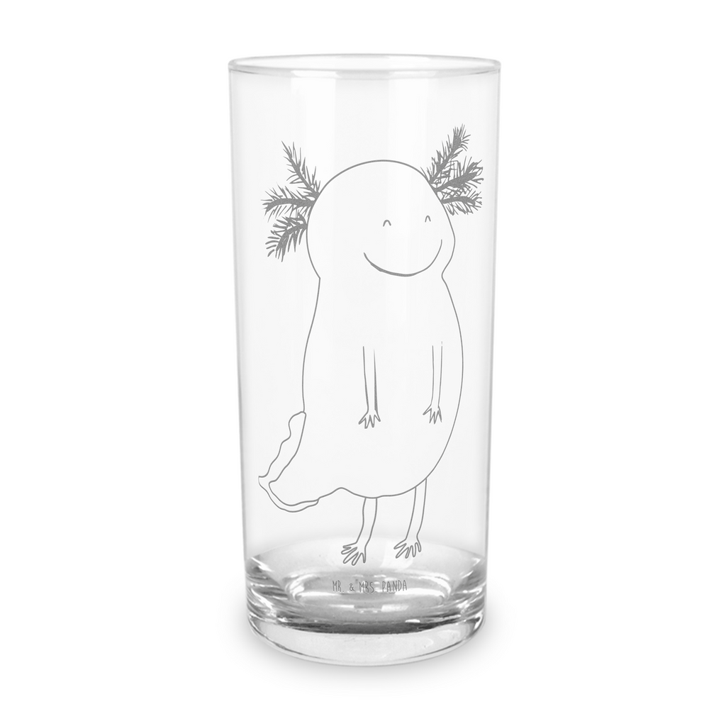 Wasserglas Axolotl glücklich Wasserglas, Glas, Trinkglas, Wasserglas mit Gravur, Glas mit Gravur, Trinkglas mit Gravur, Axolotl, Molch, Axolot, Schwanzlurch, Lurch, Lurche, Motivation, gute Laune