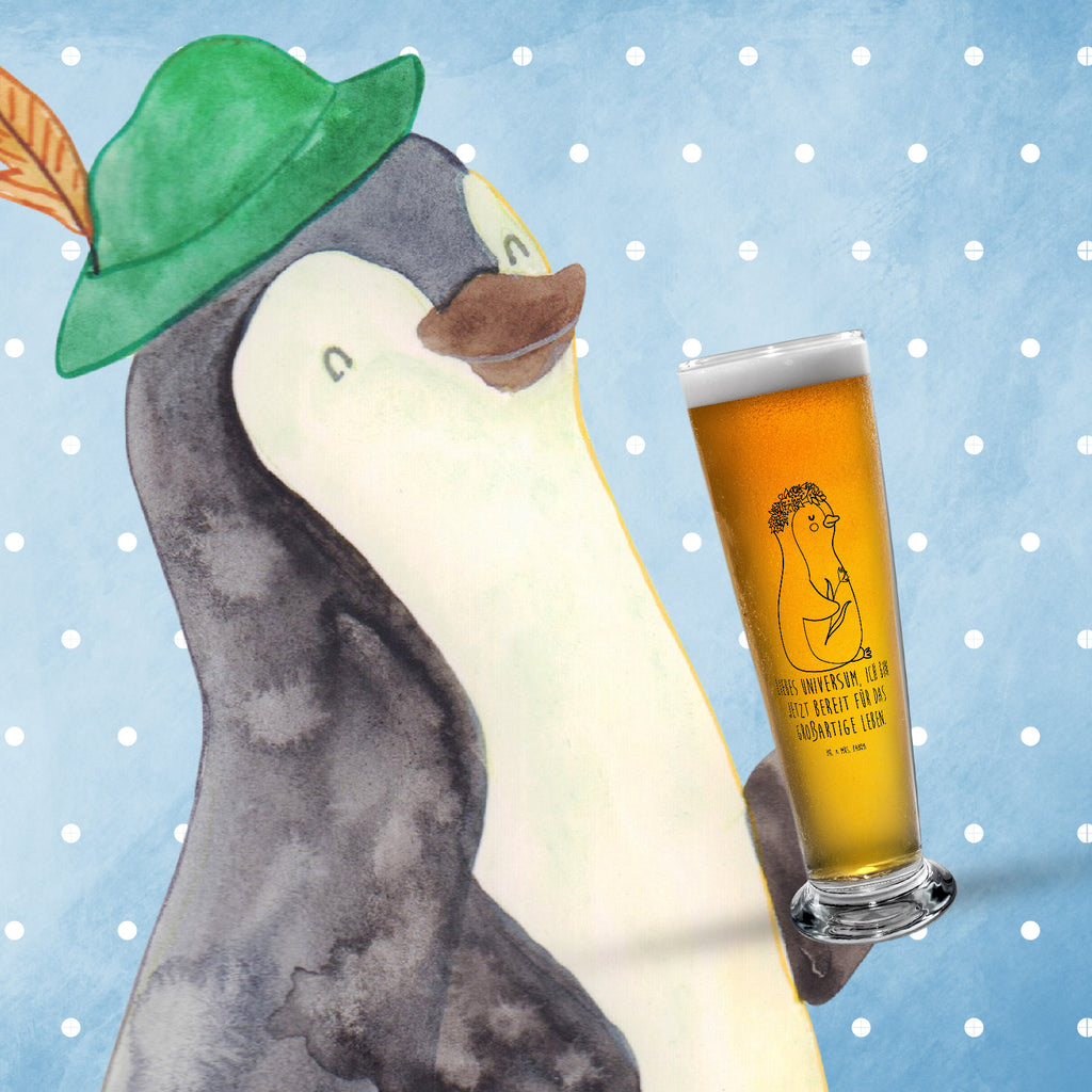 Bierglas Pinguin Blumen Bierglas, Bier Glas, Bierkrug, Bier Krug, Vatertag, Pinguin, Pinguine, Blumenkranz, Universum, Leben, Wünsche, Ziele, Lebensziele, Motivation, Lebenslust, Liebeskummer, Geschenkidee