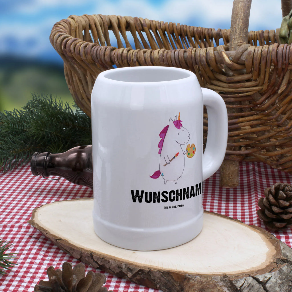 Personalisierter Bierkrug Einhorn Künstler Bierkrug mit Namen, Bierkrug personalisieren, Bierglas mit Namen, Personalisierung, Bedrucken, Einhorn, Einhörner, Einhorn Deko, Pegasus, Unicorn, Englisch, Künstler, Artist, Malen, Zeichnen, Welt, Farbe, Stift, Pinsel, Geschenk, Maler