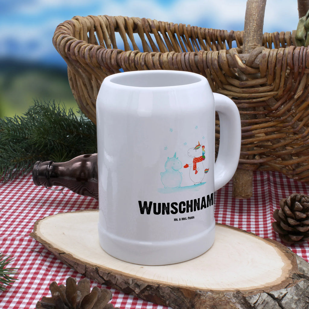 Personalisierter Bierkrug Einhorn Schneemann Bierkrug mit Namen, Bierkrug personalisieren, Bierglas mit Namen, Personalisierung, Bedrucken, Einhorn, Einhörner, Einhorn Deko, Pegasus, Unicorn, Schneemann, Winter, Schnee, Kuchen, Weihnachten, kalt, Mütze, Handschuhe, X-Mas