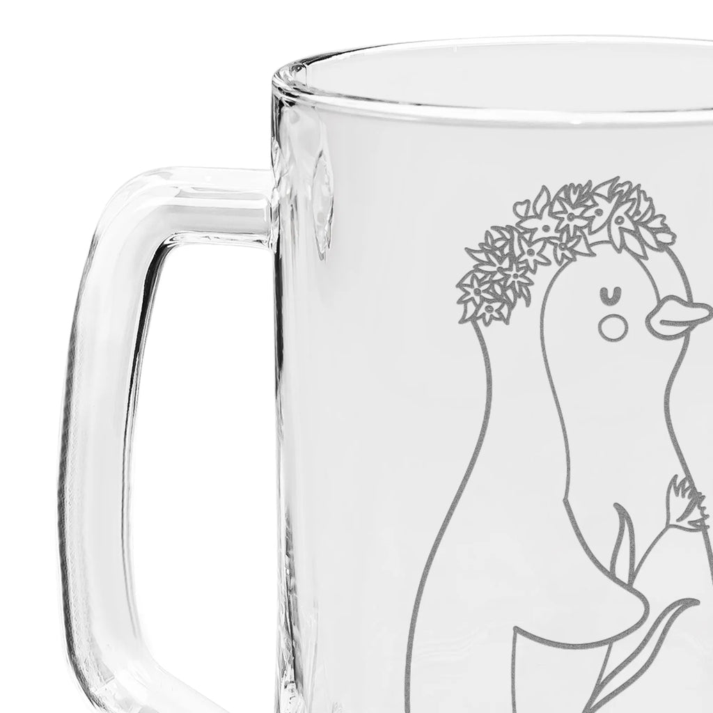 Gravur Bierkrug Pinguin Blumen Bierkrug, Bier Krug, Bierkrug Glas, Vatertag, Pinguin, Pinguine, Blumenkranz, Universum, Leben, Wünsche, Ziele, Lebensziele, Motivation, Lebenslust, Liebeskummer, Geschenkidee