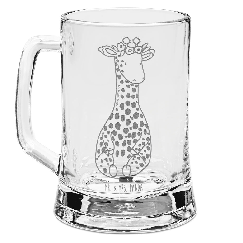 Gravur Bierkrug Giraffe Blumenkranz Bierkrug, Bier Krug, Bierkrug Glas, Vatertag, Afrika, Wildtiere, Giraffe, Blumenkranz, Abenteurer, Selbstliebe, Freundin