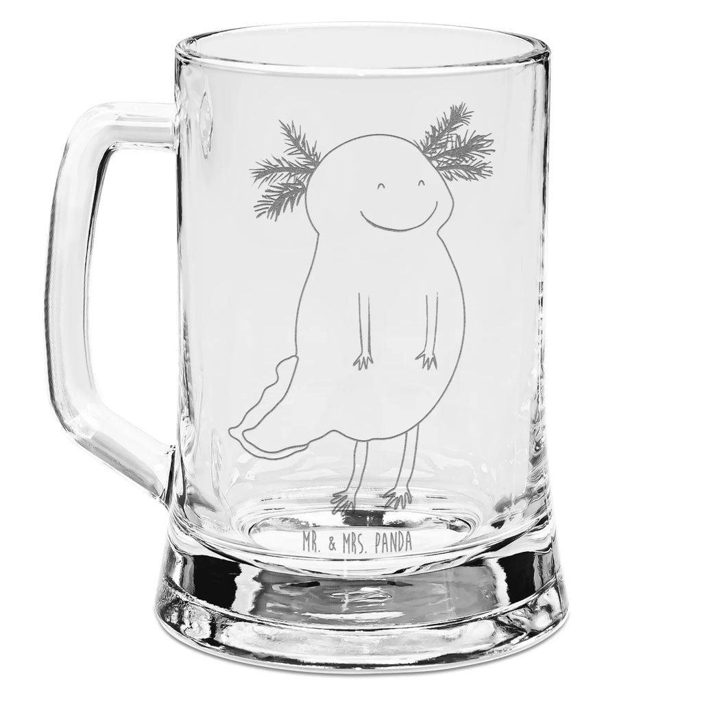 Gravur Bierkrug Axolotl Glücklich Bierkrug, Bier Krug, Bierkrug Glas, Vatertag, Axolotl, Molch, Axolot, Schwanzlurch, Lurch, Lurche, Motivation, gute Laune