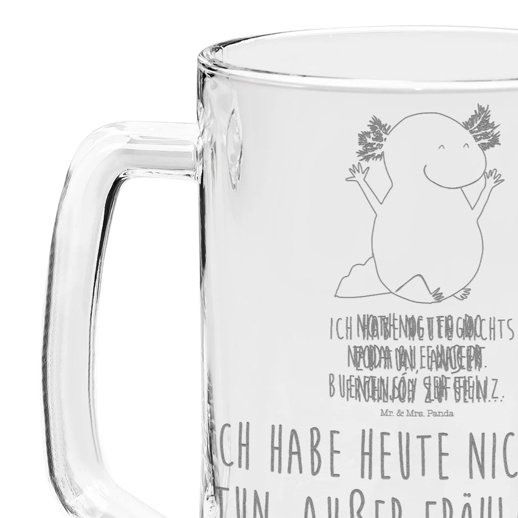 Gravur Bierkrug Axolotl Hurra Bierkrug, Bier Krug, Bierkrug Glas, Vatertag, Axolotl, Molch, Axolot, Schwanzlurch, Lurch, Lurche, fröhlich, Spaß, Freude, Motivation, Zufriedenheit