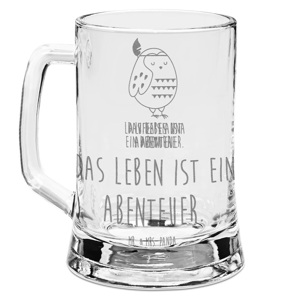 Gravur Bierkrug Eule Federschmuck Bierkrug, Bier Krug, Bierkrug Glas, Vatertag, Eule, Eule Deko, Owl, Das Leben ist ein Abenteuer, Reisespruch, Federschmuck, Dekoration