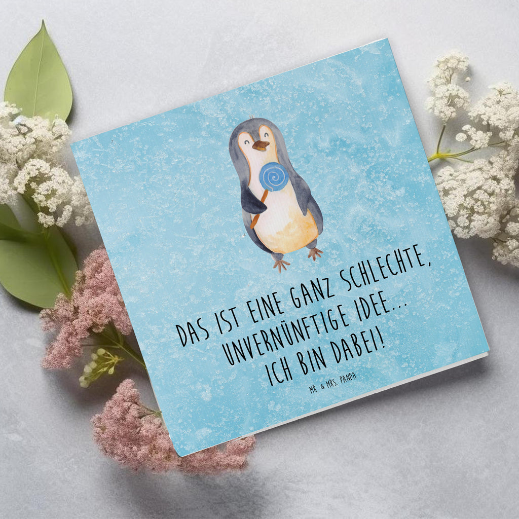 Deluxe Karte Pinguin Lolli Karte, Grußkarte, Klappkarte, Einladungskarte, Glückwunschkarte, Hochzeitskarte, Geburtstagskarte, Hochwertige Grußkarte, Hochwertige Klappkarte, Pinguin, Pinguine, Lolli, Süßigkeiten, Blödsinn, Spruch, Rebell, Gauner, Ganove, Rabauke