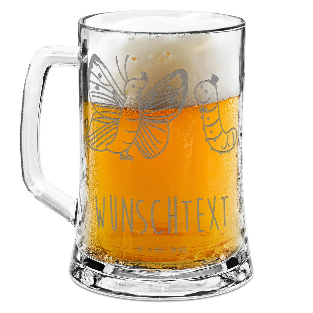 Personalisierter Gravur Bierkrug Raupe Schmetterling Personalisierter Bierkrug, Personalisierter Bier Krug, Personalisiertes Bierkrug Glas, Bierkrug mit Namen, Bier Krug mit Namen, Bierkrug Glas mit Namen, Vatertag, Wunschtext, Wunschname, Personalisierbar, Selbst gestalten, Tiermotive, Gute Laune, lustige Sprüche, Tiere, Raupe, Schmetterling, Zitronenfalter, Entwicklung, Erwachsen werden, Kokon, Hut, Hütchen, Schönheit, Aufwachsen