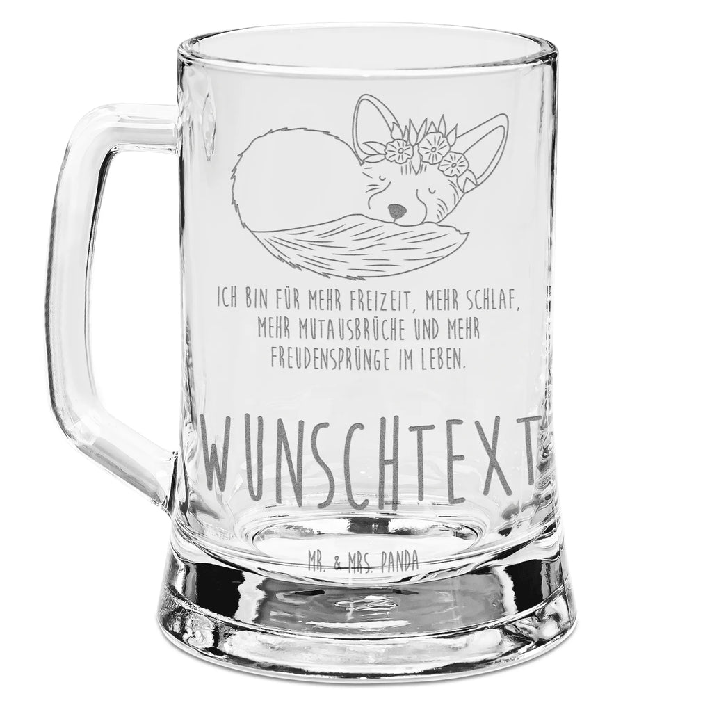 Personalisierter Gravur Bierkrug Wüstenfuchs Blumen Personalisierter Bierkrug, Personalisierter Bier Krug, Personalisiertes Bierkrug Glas, Bierkrug mit Namen, Bier Krug mit Namen, Bierkrug Glas mit Namen, Vatertag, Wunschtext, Wunschname, Personalisierbar, Selbst gestalten, Afrika, Wildtiere, Wüste, Wüstenfuchs, Blumen, Blumenkranz, Glücklich