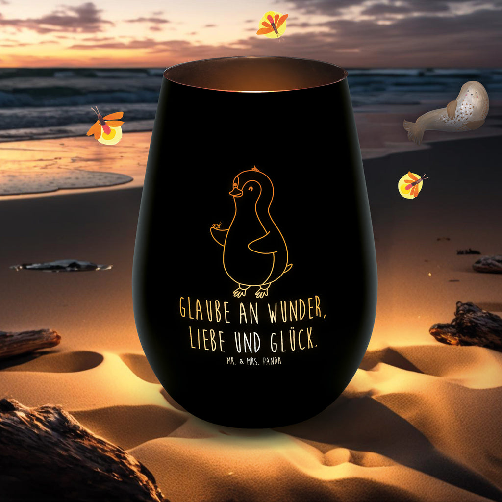 Gold Windlicht Pinguin Marienkäfer Windlicht, Teelicht, Graviertes Windlicht, Windlicht Gravur, Kerze, Windlicht aus Glas, Teelicht aus Glas, Pinguin, Pinguine, Marienkäfer, Liebe, Wunder, Glück, Freude, Lebensfreude