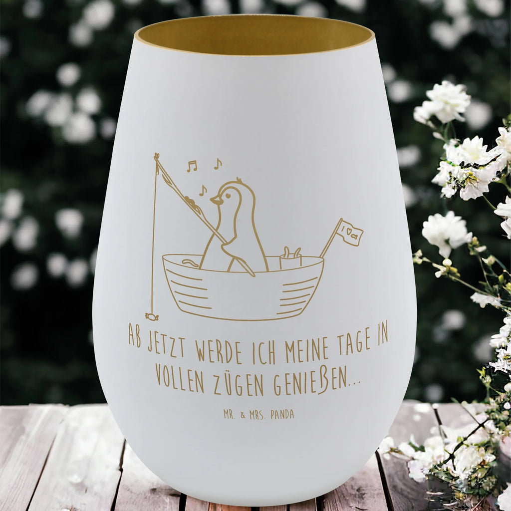 Gold Windlicht Pinguin Angelboot Windlicht, Teelicht, Graviertes Windlicht, Windlicht Gravur, Kerze, Windlicht aus Glas, Teelicht aus Glas, Pinguin, Pinguine, Angeln, Boot, Angelboot, Lebenslust, Leben, genießen, Motivation, Neustart, Neuanfang, Trennung, Scheidung, Geschenkidee Liebeskummer