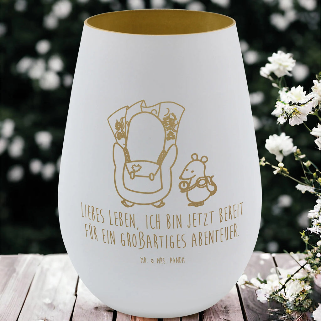 Gold Windlicht Pinguin & Maus Wanderer Windlicht, Teelicht, Graviertes Windlicht, Windlicht Gravur, Kerze, Windlicht aus Glas, Teelicht aus Glas, Pinguin, Pinguine, Abenteurer, Abenteuer, Roadtrip, Ausflug, Wanderlust, wandern