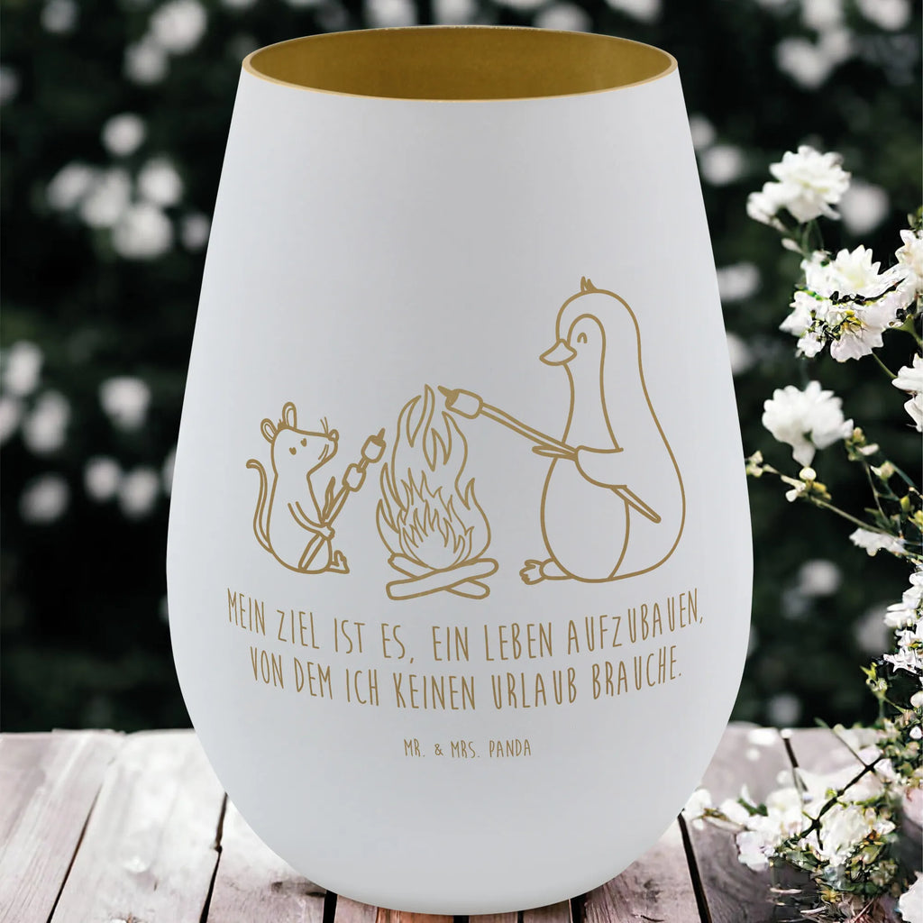 Gold Windlicht Pinguin Lagerfeuer Windlicht, Teelicht, Graviertes Windlicht, Windlicht Gravur, Kerze, Windlicht aus Glas, Teelicht aus Glas, Pinguin, Maus, Pinguine, Lagerfeuer, Leben, Arbeit, Job, Motivation, Büro, Büroalltag, Lebensspruch, Lebensmotivation, Neustart, Liebe, grillen, Feuer, Marshmallows