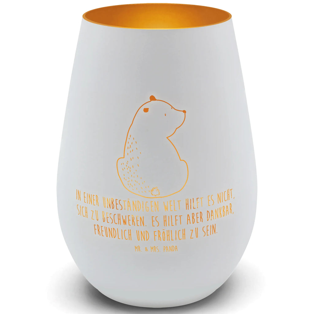 Gold Windlicht Bär Schulterblick Windlicht, Teelicht, Graviertes Windlicht, Windlicht Gravur, Kerze, Windlicht aus Glas, Teelicht aus Glas, Bär, Teddy, Teddybär, Selbstachtung, Weltansicht, Motivation, Bären, Bärenliebe, Weisheit