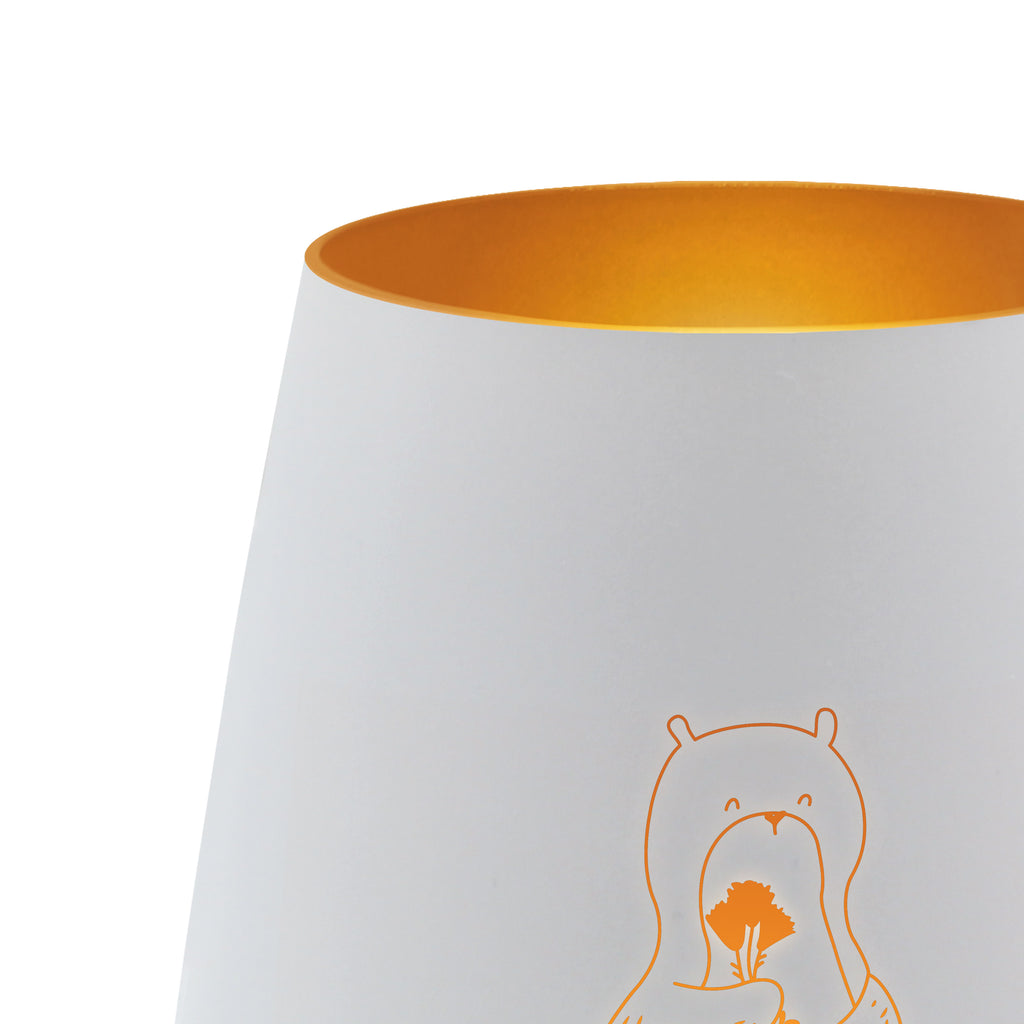 Gold Windlicht Otter Blumenstrauß Windlicht, Teelicht, Graviertes Windlicht, Windlicht Gravur, Kerze, Windlicht aus Glas, Teelicht aus Glas, Otter, Fischotter, Seeotter, Otter Seeotter See Otter