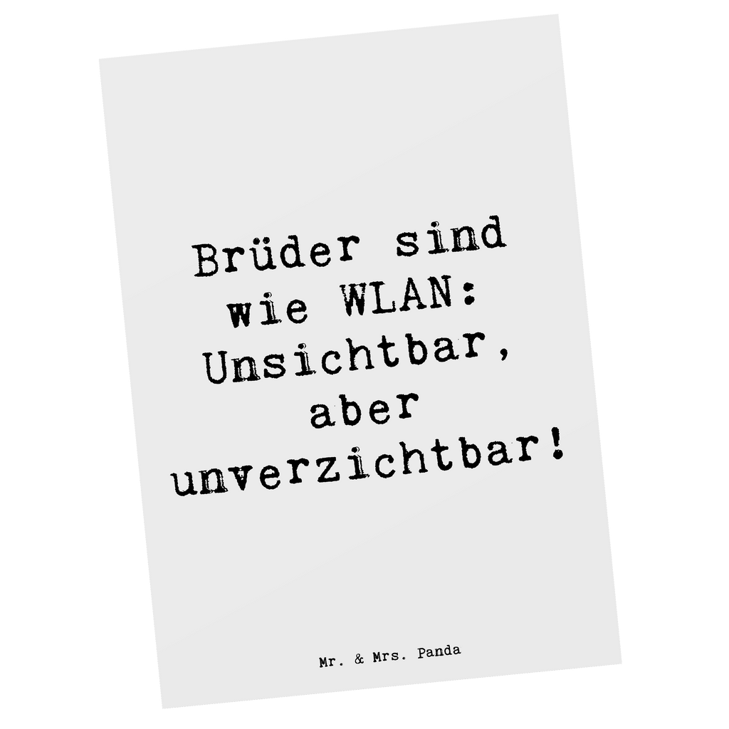 Postkarte Spruch Brüder sind wie WLAN: Unsichtbar, aber unverzichtbar! Postkarte, Karte, Geschenkkarte, Grußkarte, Einladung, Ansichtskarte, Geburtstagskarte, Einladungskarte, Dankeskarte, Ansichtskarten, Einladung Geburtstag, Einladungskarten Geburtstag, Familie, Vatertag, Muttertag, Bruder, Schwester, Mama, Papa, Oma, Opa