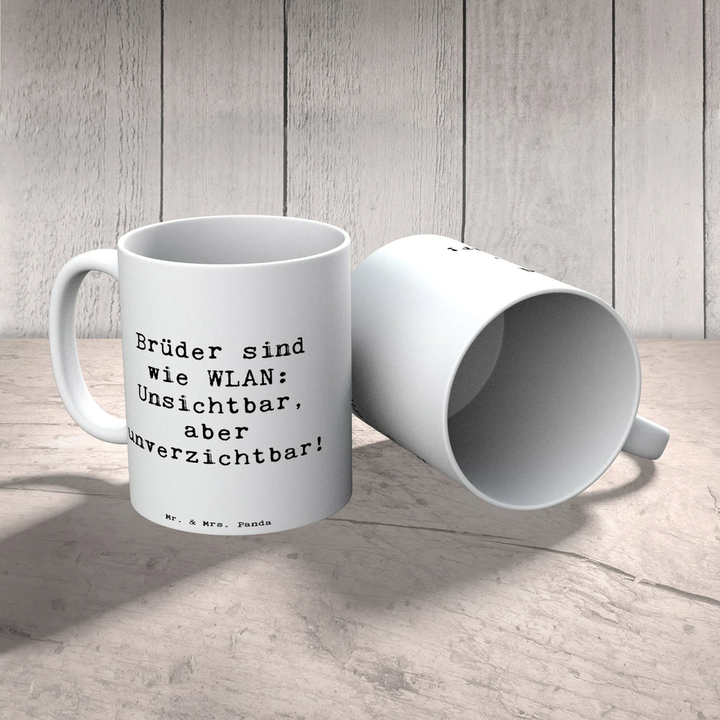 Tasse Spruch Brüder sind wie WLAN: Unsichtbar, aber unverzichtbar! Tasse, Kaffeetasse, Teetasse, Becher, Kaffeebecher, Teebecher, Keramiktasse, Porzellantasse, Büro Tasse, Geschenk Tasse, Tasse Sprüche, Tasse Motive, Kaffeetassen, Tasse bedrucken, Designer Tasse, Cappuccino Tassen, Schöne Teetassen, Familie, Vatertag, Muttertag, Bruder, Schwester, Mama, Papa, Oma, Opa